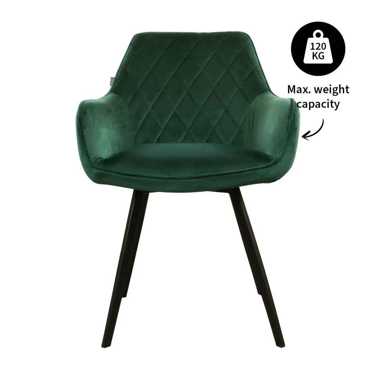 Esszimmerstuhl – Velvet Stoff, Schwarzes Metallgestell, Dunkelgrüne Farbe - Karl | Kick Collection