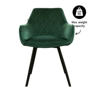 Esszimmerstuhl – Velvet Stoff, Schwarzes Metallgestell, Dunkelgrüne Farbe - Karl | Kick Collection