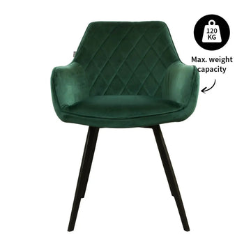Esszimmerstuhl – Velvet Stoff, Schwarzes Metallgestell, Dunkelgrüne Farbe - Karl | Kick Collection