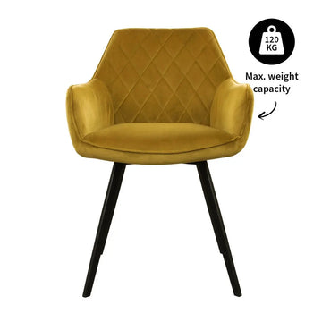 Esszimmerstuhl – Velvet Stoff, Schwarz Metallgestell, Gold Farbe - Karl | Kick Collection