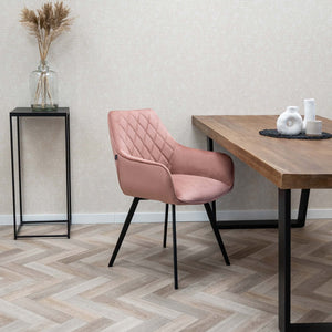 Esszimmerstuhl – Rosa Velvet Stoff, Schwarzes Metall, Rosa Farbe - Karl | Kick Collection