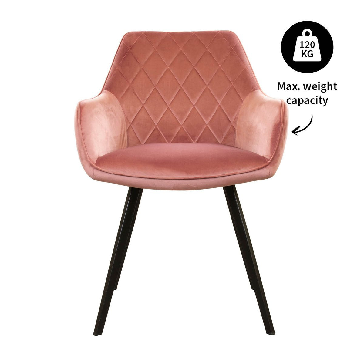 Esszimmerstuhl – Rosa Velvet Stoff, Schwarzes Metall, Rosa Farbe - Karl | Kick Collection