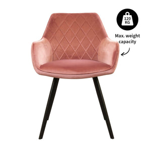 Esszimmerstuhl – Rosa Velvet Stoff, Schwarzes Metall, Rosa Farbe - Karl | Kick Collection