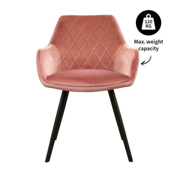 Esszimmerstuhl – Rosa Velvet Stoff, Schwarzes Metall, Rosa Farbe - Karl | Kick Collection