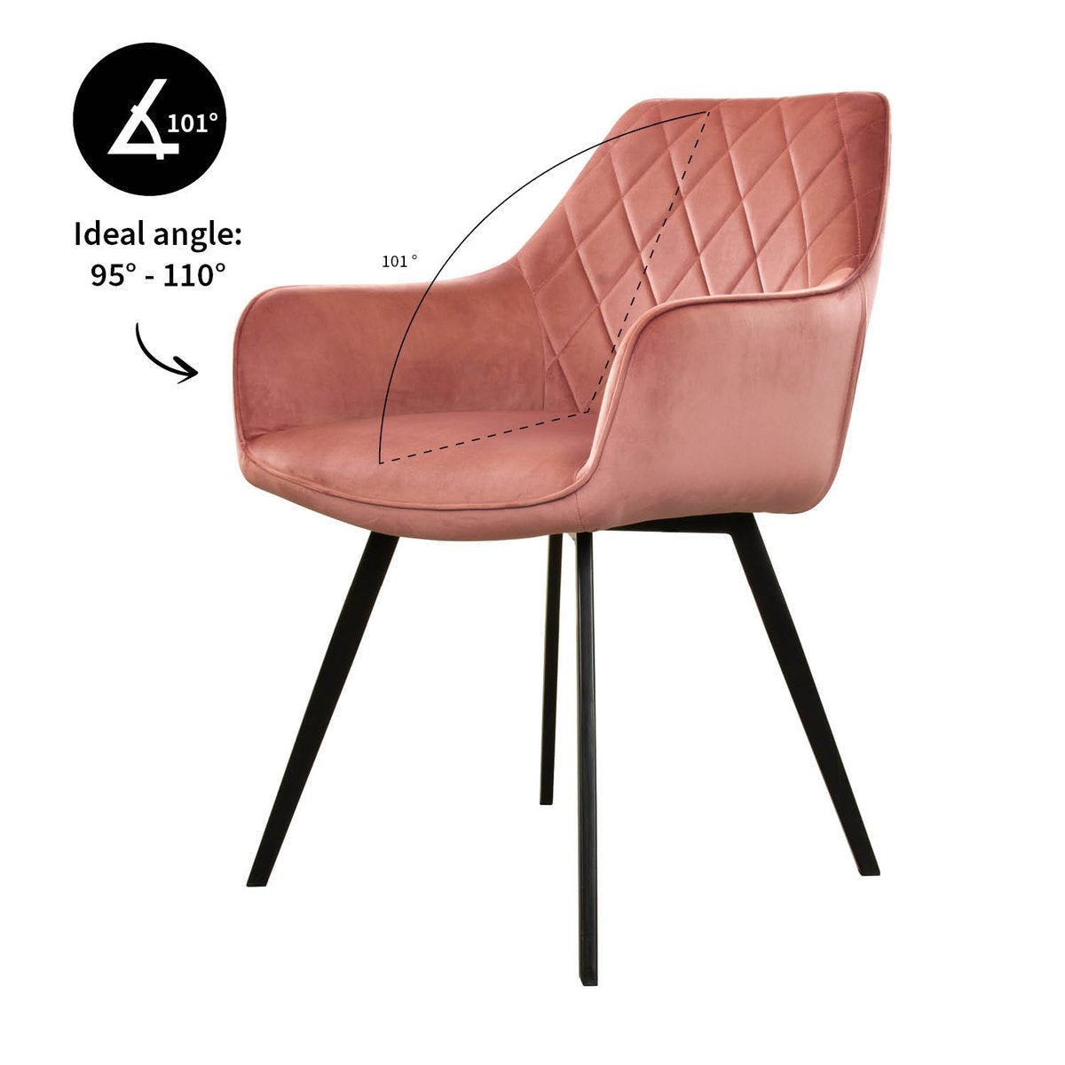 Esszimmerstuhl – Rosa Velvet Stoff, Schwarzes Metall, Rosa Farbe - Karl | Kick Collection