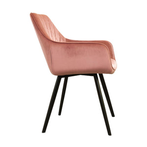 Esszimmerstuhl – Rosa Velvet Stoff, Schwarzes Metall, Rosa Farbe - Karl | Kick Collection