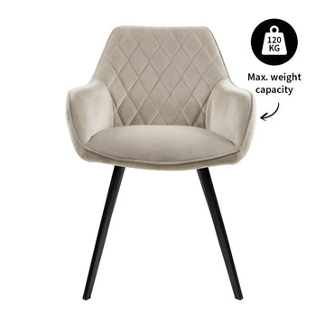 Esszimmerstuhl – Velvet Stoff, Schwarzes Metallgestell, Champagner Farbe - Karl | Kick Collection