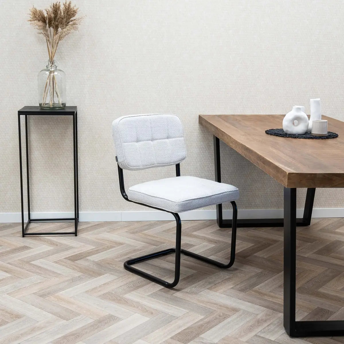 Esszimmerstuhl – Texture Stoff, Metallgestell, Weiß Farbe - Yves | Kick Collection