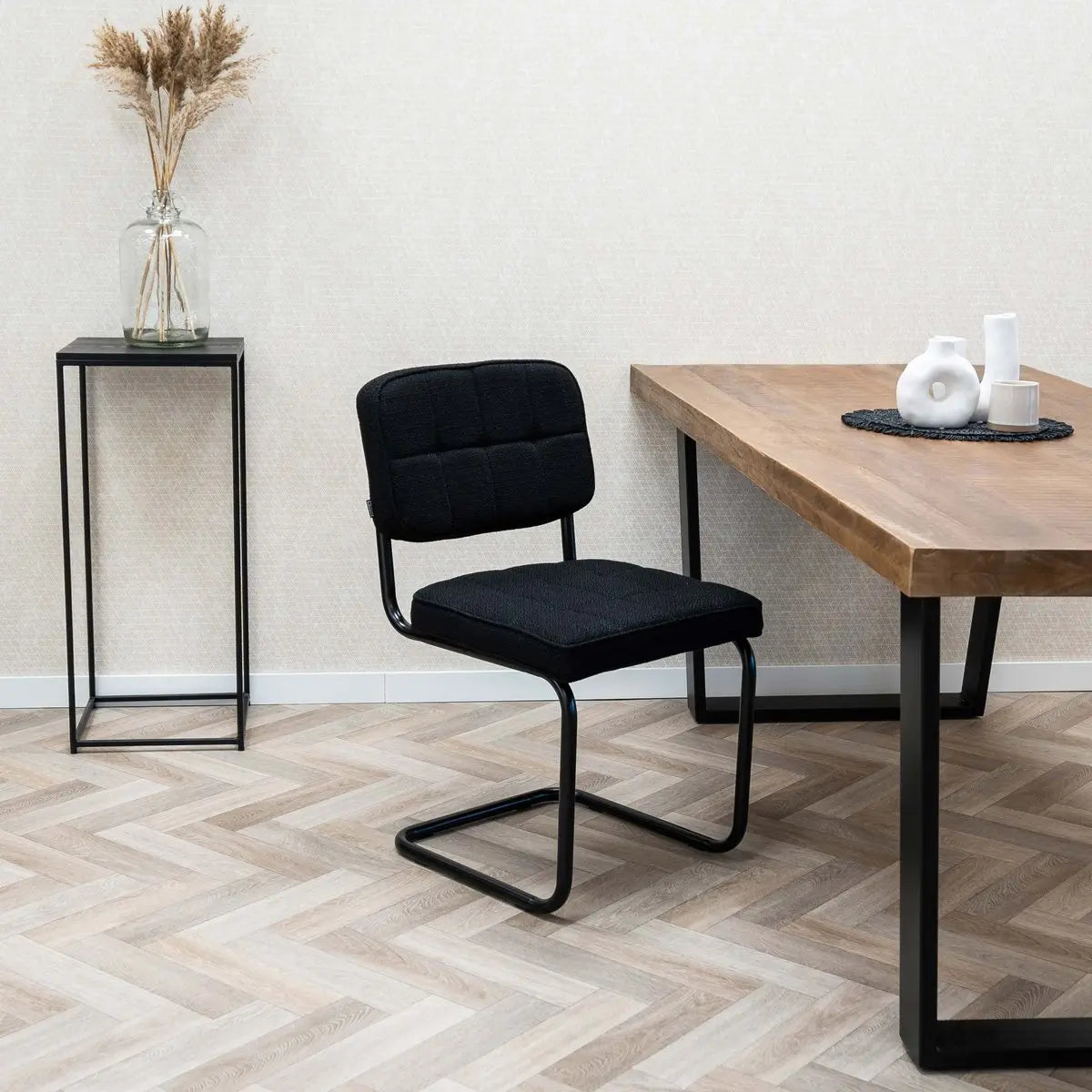 Esszimmerstuhl – Texture Stoff, Metallgestell, Schwarz Farbe - Yves | Kick Collection
