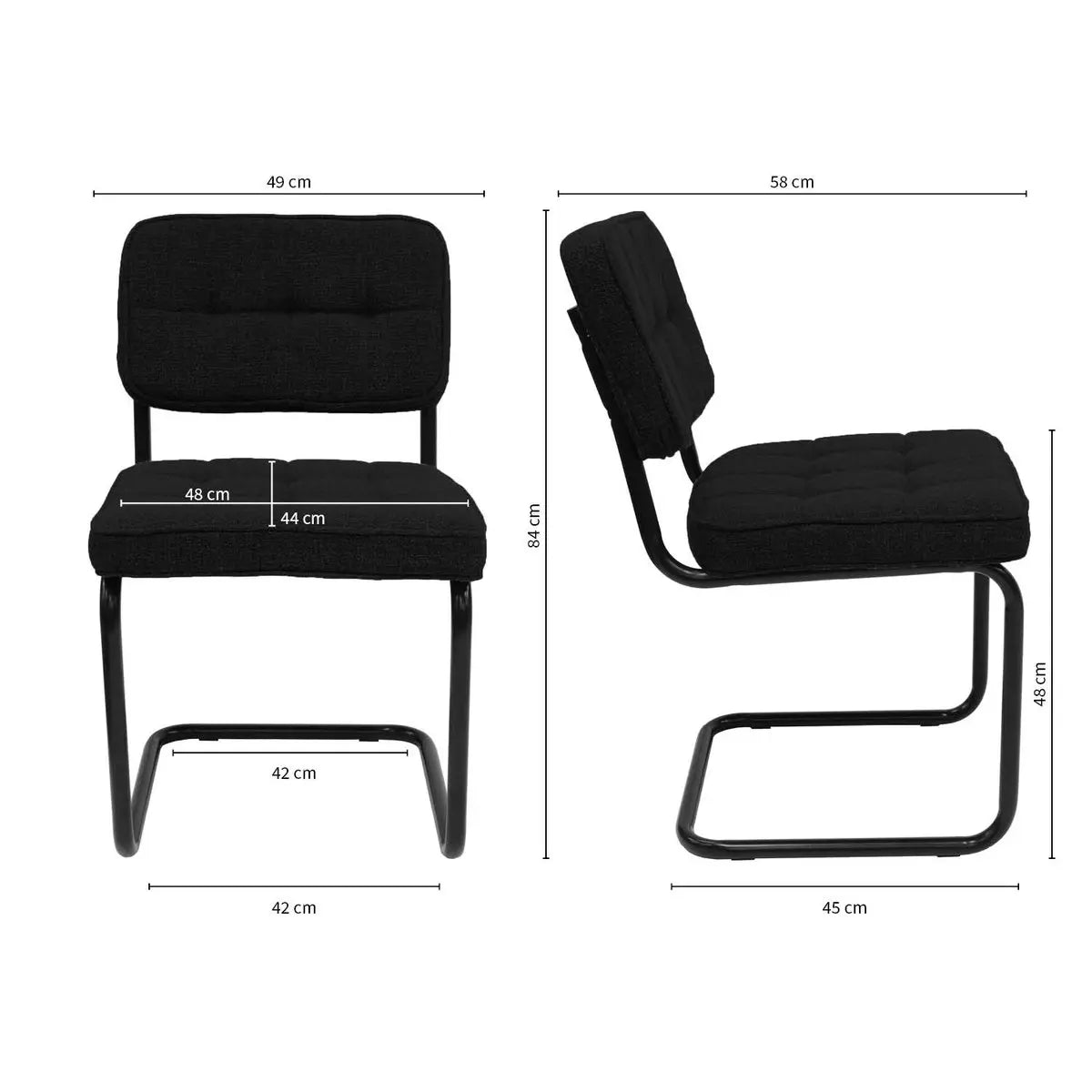 Esszimmerstuhl – Texture Stoff, Metallgestell, Schwarz Farbe - Yves | Kick Collection