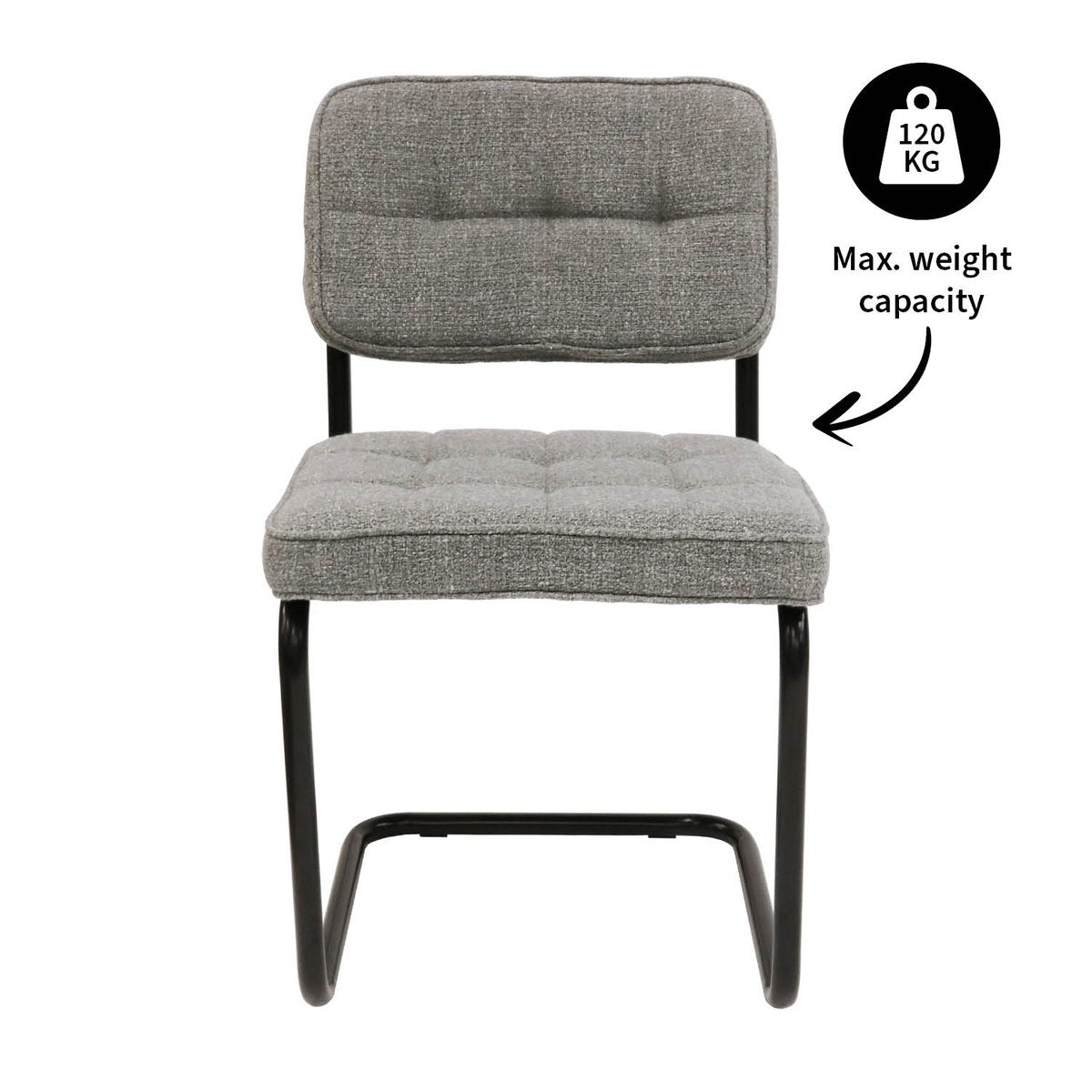 Esszimmerstuhl – Texture Stoff, Metallgestell, Grau Farbe - Yves | Kick Collection