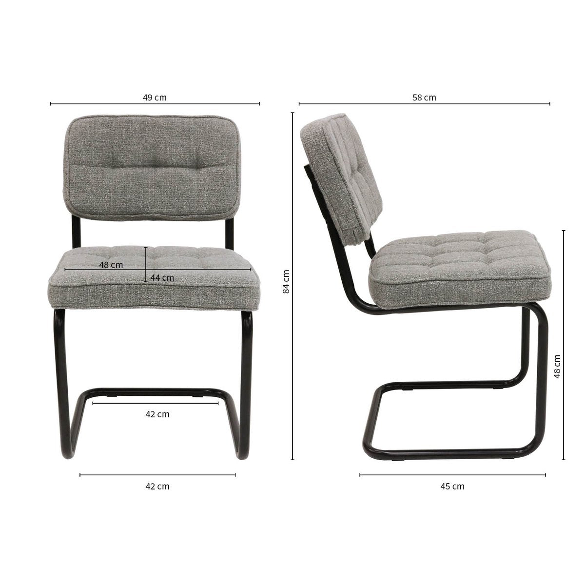 Esszimmerstuhl – Texture Stoff, Metallgestell, Grau Farbe - Yves | Kick Collection