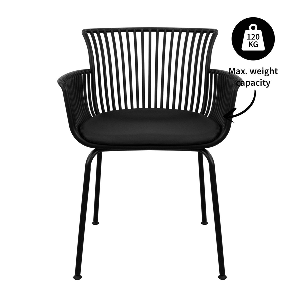 Gartenstuhl – Kunststoff Schale, PU-Leder Kissen, Schwarze Farbe - Otis | Kick Collection