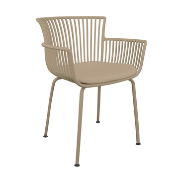 Gartenstuhl – Kunststoff Schale, PU-Leder Kissen, Beige Farbe - Otis | Kick Collection
