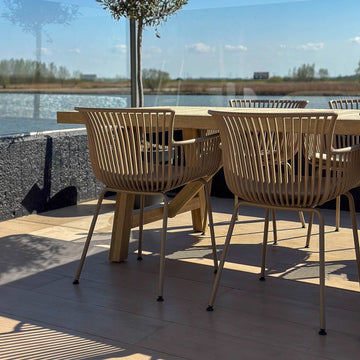 Gartenstuhl – Kunststoff Schale, PU-Leder Kissen, Beige Farbe - Otis | Kick Collection