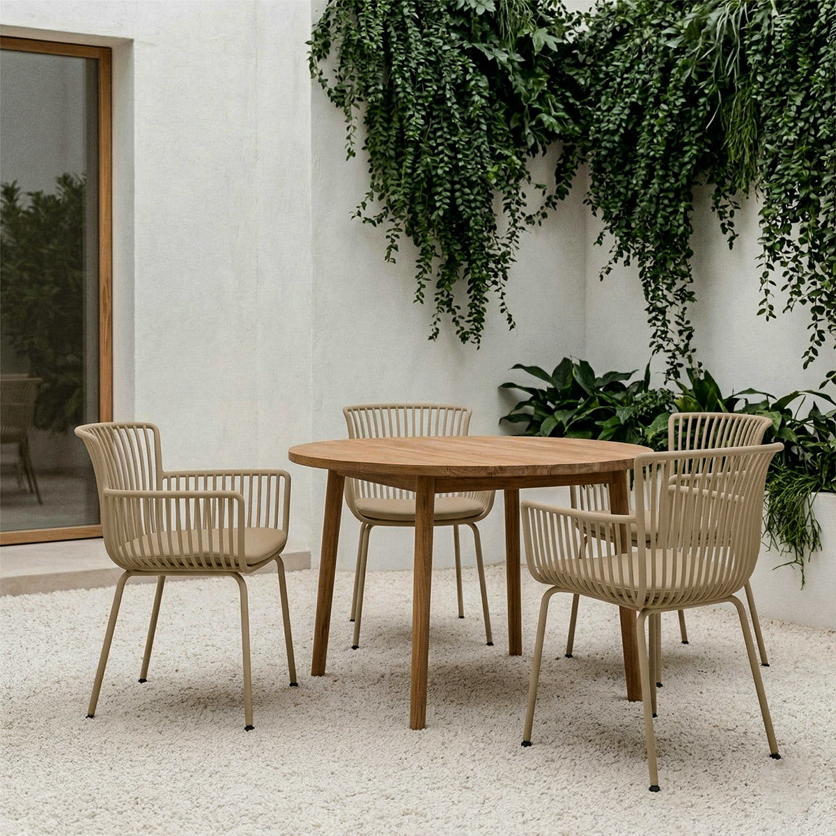 Gartenstuhl – Kunststoff Schale, PU-Leder Kissen, Beige Farbe - Otis | Kick Collection