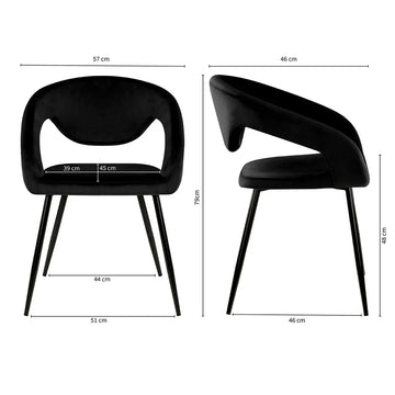 Esszimmerstuhl – Velvet Stoff, Metall Gestell, Schwarze Farbe - Lenn | Kick Collection