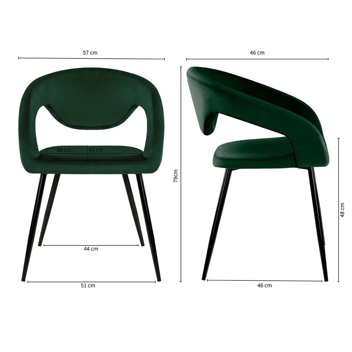 Esszimmerstuhl – Velvet Stoff, Metall Gestell, Dunkelgrüne Farbe - Lenn  | Kick Collection