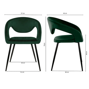 Esszimmerstuhl – Velvet Stoff, Metall Gestell, Dunkelgrüne Farbe - Lenn  | Kick Collection