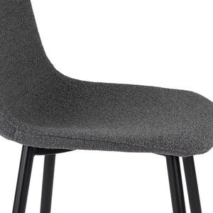Esszimmerstuhl – Dunkelgrauer Bouclé-Stoff, Schwarzes Metall, Runde Form - Mees | Kick Collection