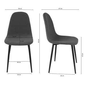 Esszimmerstuhl – Dunkelgrauer Bouclé-Stoff, Schwarzes Metall, Runde Form - Mees | Kick Collection