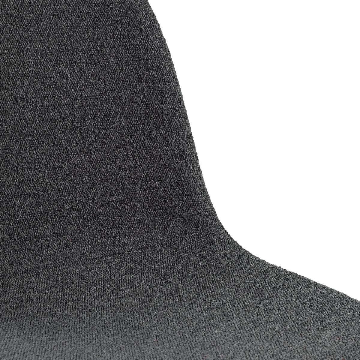 Esszimmerstuhl – Dunkelgrauer Bouclé-Stoff, Schwarzes Metall, Runde Form - Mees | Kick Collection