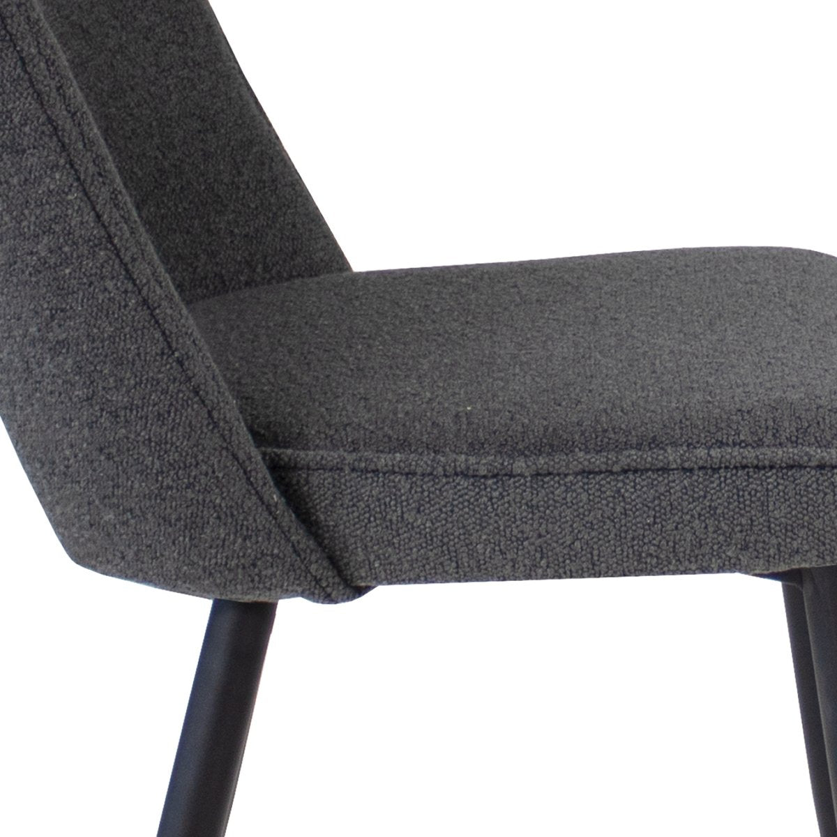 Esszimmerstuhl – Dunkelgraßer Bouclé-Stoff, Schwarzes Metall, Offene Rückenlehne - Mare | Kick Collection