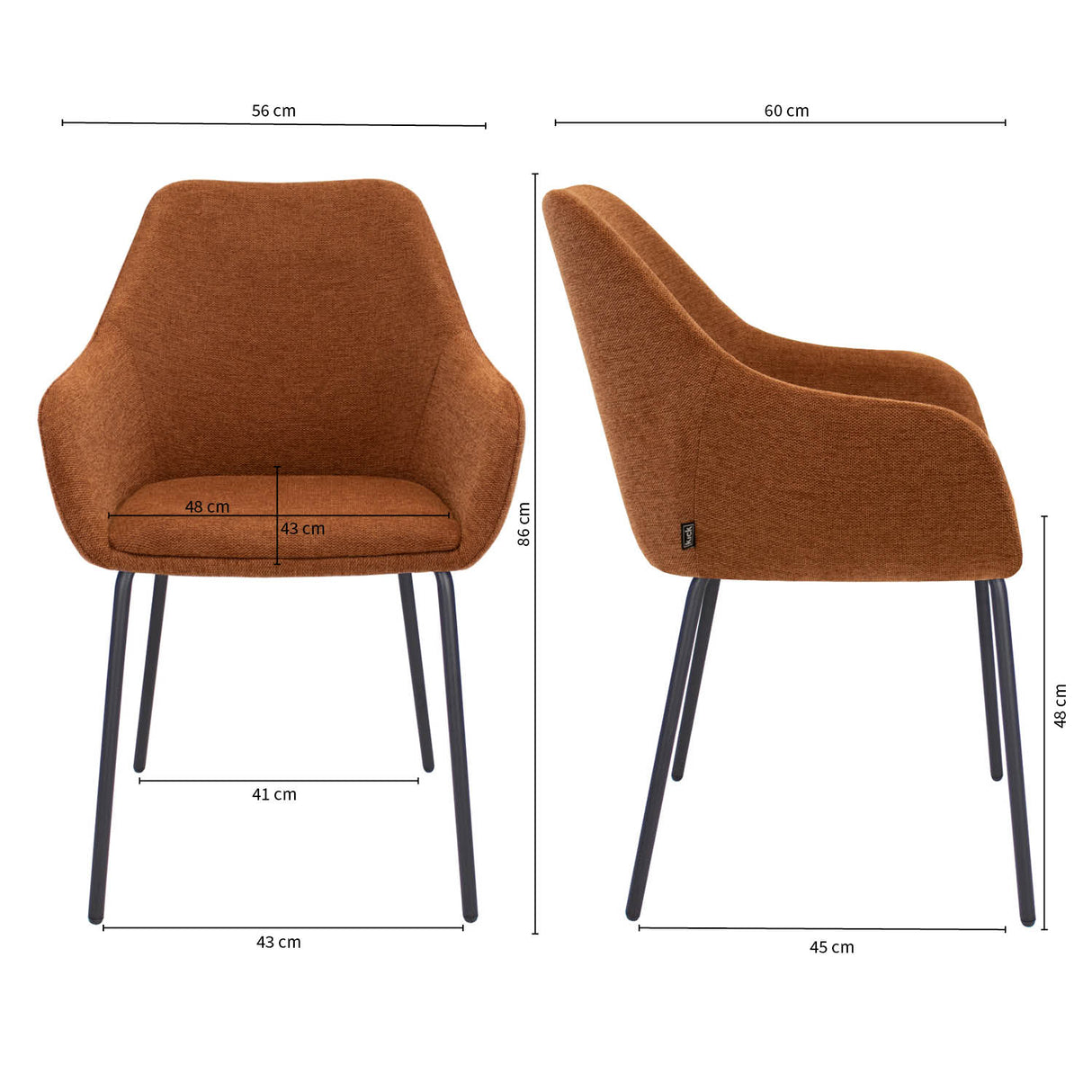 Esszimmerstuhl – Terrakotta Ton, Texturstoff Bezug, Armlehnen Design - Guus | Kick Collection