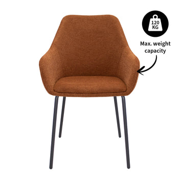 Esszimmerstuhl – Terrakotta Ton, Texturstoff Bezug, Armlehnen Design - Guus | Kick Collection