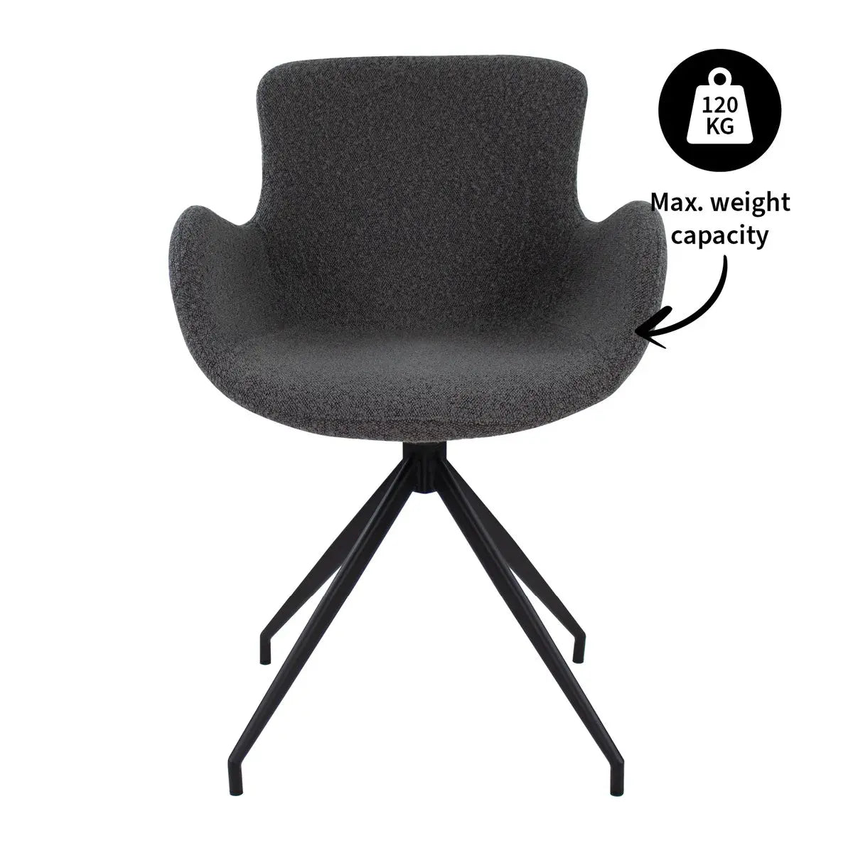 Drehstuhl – Bouclé Stoff, Drehbares Metallgestell, Dunkelgraue Farbe - Novi | Kick Collection