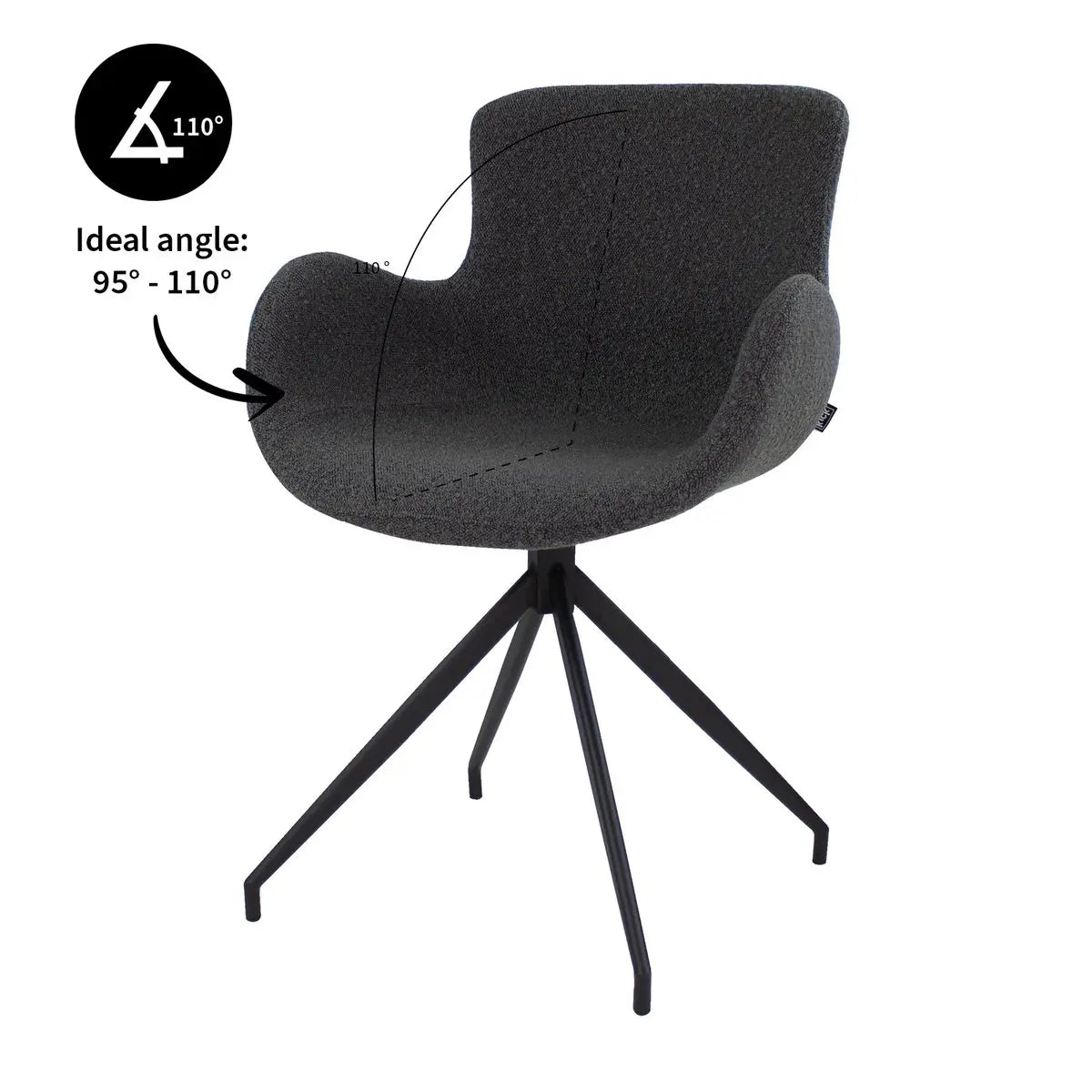 Drehstuhl – Bouclé Stoff, Drehbares Metallgestell, Dunkelgraue Farbe - Novi | Kick Collection