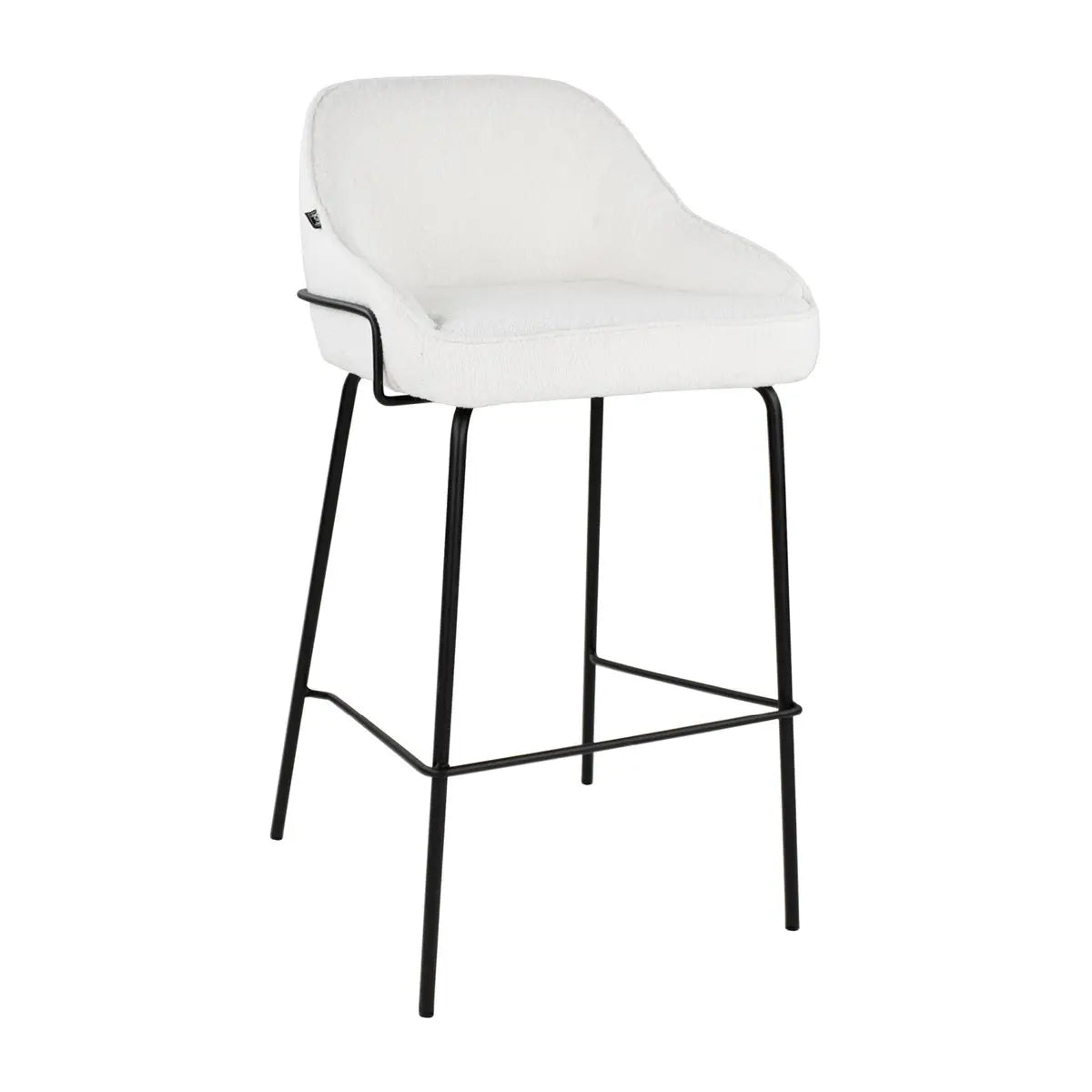 Barstuhl – Bouclé Stoff, Metallrahmen, Rückenlehne Design, Weiß - Sepp | Kick