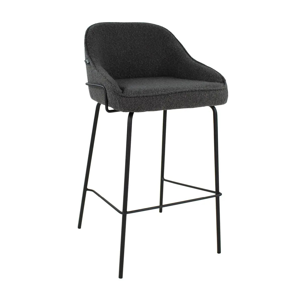 Barstuhl – Bouclé Stoff, Metallrahmen, Rückenlehne Design, Dunkelgrau - Sepp | Kick