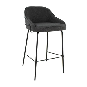 Barstuhl – Bouclé Stoff, Metallrahmen, Rückenlehne Design, Dunkelgrau - Sepp | Kick