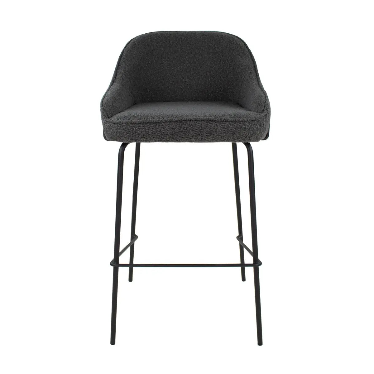 Barstuhl – Bouclé Stoff, Metallrahmen, Rückenlehne Design, Dunkelgrau - Sepp | Kick
