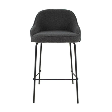 Barstuhl – Bouclé Stoff, Metallrahmen, Rückenlehne Design, Dunkelgrau - Sepp | Kick