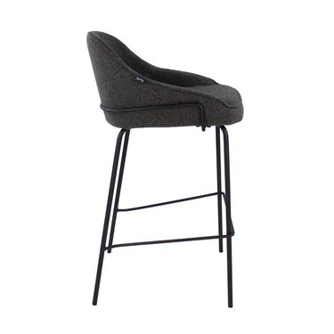 Barhocker – Dunkelgrauer Bouclé, Schwarzes Metall, Markante Form - Sepp | Kick Collection