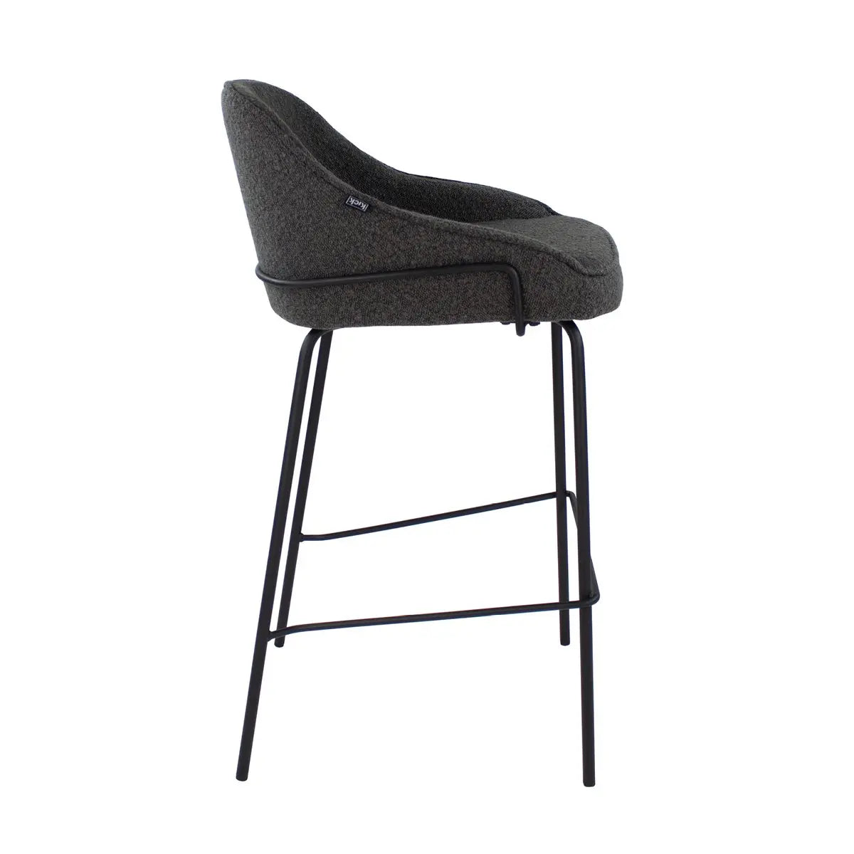 Barstuhl – Bouclé Stoff, Metallrahmen, Rückenlehne Design, Dunkelgrau - Sepp | Kick