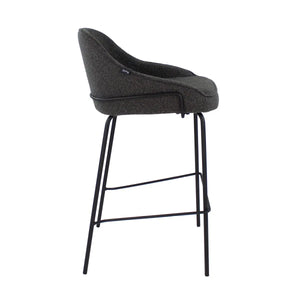 Barstuhl – Bouclé Stoff, Metallrahmen, Rückenlehne Design, Dunkelgrau - Sepp | Kick