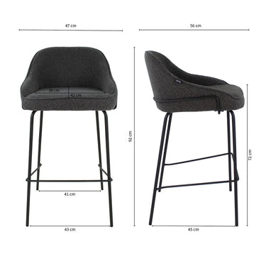 Barstuhl – Bouclé Stoff, Metallrahmen, Rückenlehne Design, Dunkelgrau - Sepp | Kick