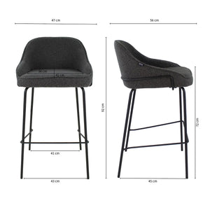 Barstuhl – Bouclé Stoff, Metallrahmen, Rückenlehne Design, Dunkelgrau - Sepp | Kick