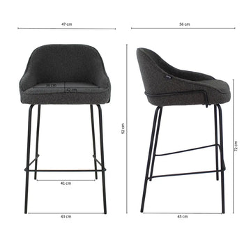 Barstuhl – Bouclé Stoff, Metallrahmen, Rückenlehne Design, Dunkelgrau - Sepp | Kick