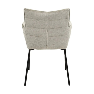 Esszimmerstuhl – Grau Beige Chenille, Schwarzes Metall, Komfortable Armlehnen - Goos | Kick Collection