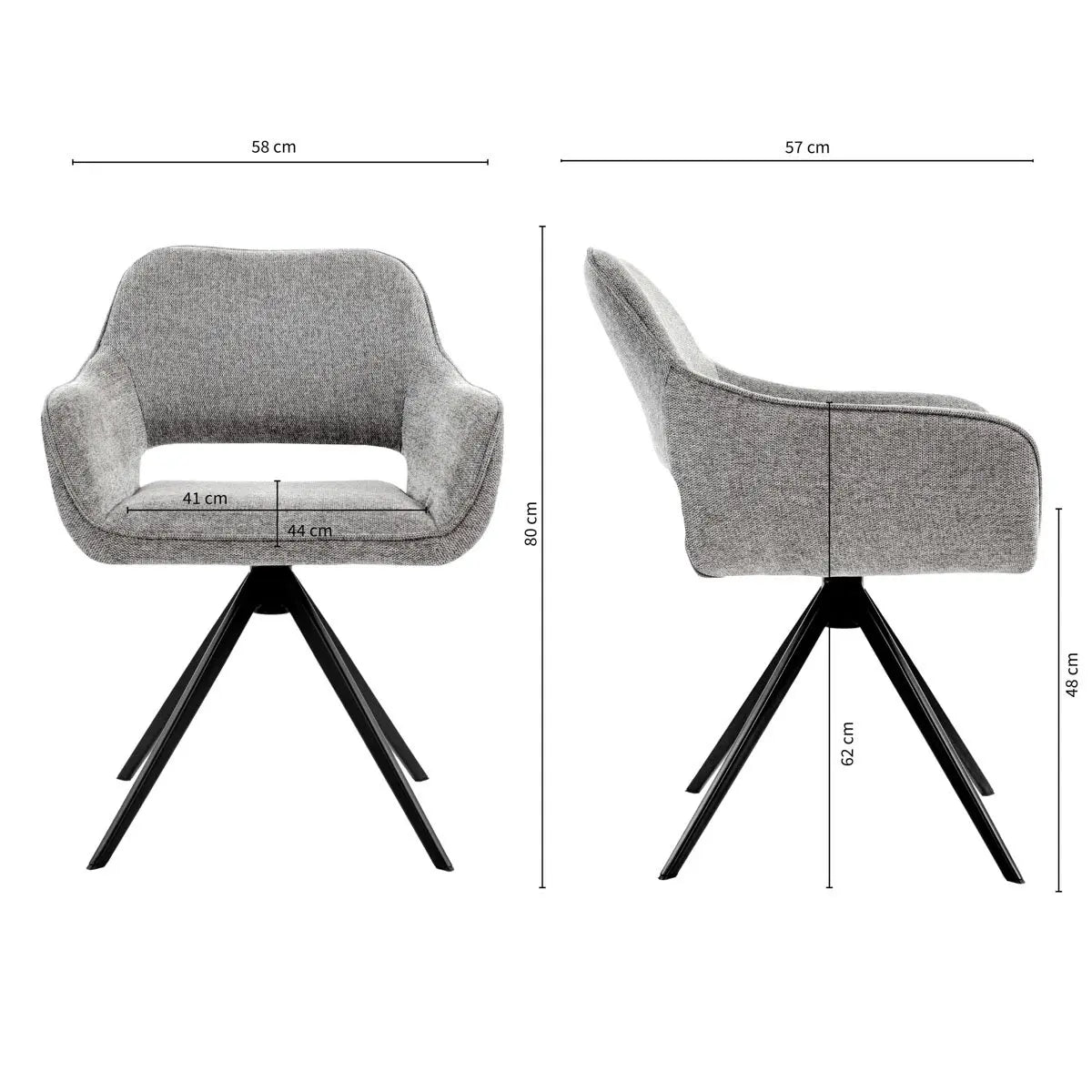 Drehstuhl – Dunkelgrauer Stoff, Schwarzes Metall, Drehbare Form - Miyo | Kick Collection