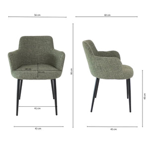 Esszimmerstuhl – Grüne Farbe, Texturstoff Bezug, Schwarzes Metallgestell - Emma | Kick Collection
