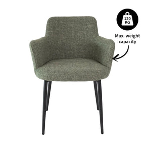 Esszimmerstuhl – Grüne Farbe, Texturstoff Bezug, Schwarzes Metallgestell - Emma | Kick Collection