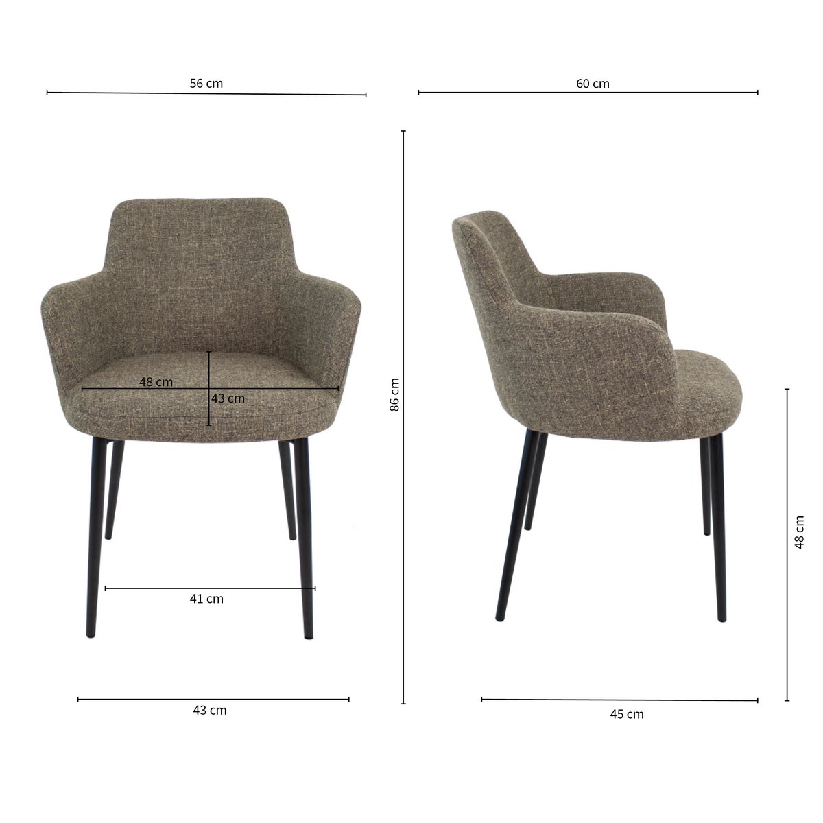 Esszimmerstuhl – Taupe Farbe, Texturstoff Bezug, Schwarzes Metallgestell - Emma | Kick Collection