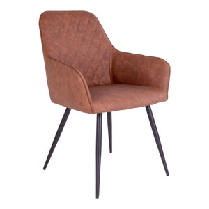 Esszimmerstuhl – Vintage-Braun, PU-Lederbezug, Schwarzes Metallgestell - Harbo | House Nordic