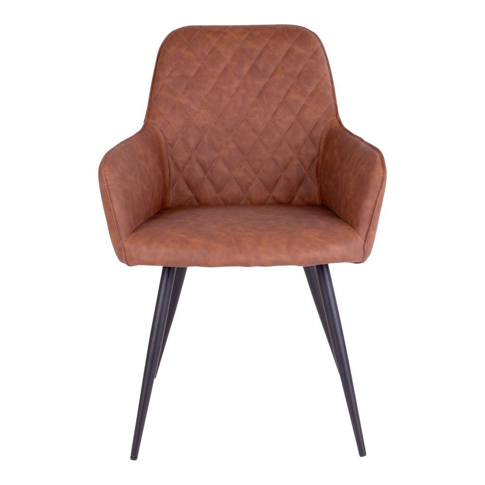 Esszimmerstuhl – Vintage-Braun, PU-Lederbezug, Schwarzes Metallgestell - Harbo | House Nordic
