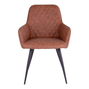 Esszimmerstuhl – Vintage-Braun, PU-Lederbezug, Schwarzes Metallgestell - Harbo | House Nordic